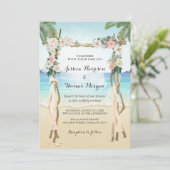 Beach Arbor Wood Arch Floral Tropical Wedding Kaart (Staand voorkant)