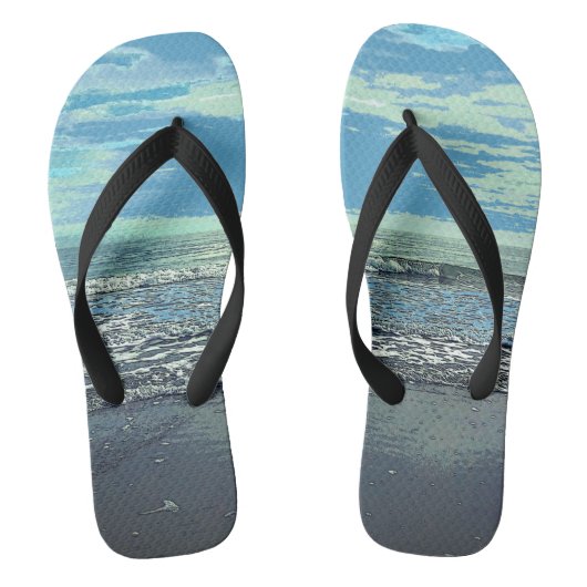 Beach Art Abstracte Oceaan Zee Blauw Grijs Blauwgr Teenslippers (Voetbed)