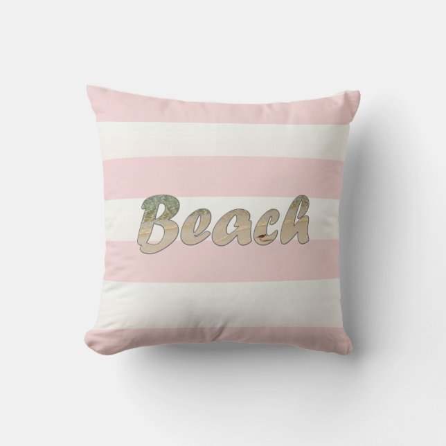 Beach Art Pink Cabana Stripe Kussen (Voorkant)