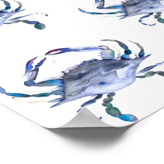 Beach Art Waterverf Coastal Blue Crab Pattern Poster (Hoek)