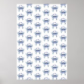 Beach Art Waterverf Coastal Blue Crab Pattern Poster (Voorkant)