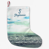 Beach Artistic Ocean Zee Blue Monogram Initiaal Kleine Kerstsok (Voorkant)