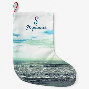 Beach Artistic Ocean Zee Blue Monogram Initiaal Kleine Kerstsok