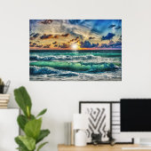 Beach At Sunset Poster (Thuiskantoor)