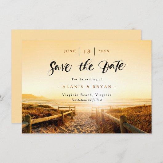 Beach at Sunset Save the Date Kaart (Voorkant / Achterkant)