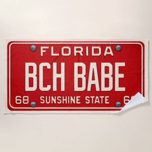 Beach Babe 1969 | Red Retro Florida License Plate Strandlaken (Voorkant)