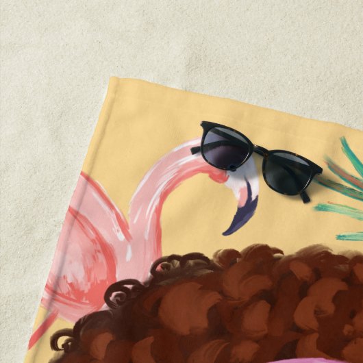 Beach Babe African Beauty Tropical Palm & Flamingo Strandlaken (In situ)