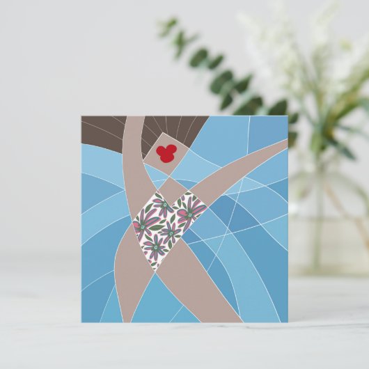 Beach Babe Badpak Model Mode Illustratie Kaart (Staand voorkant)