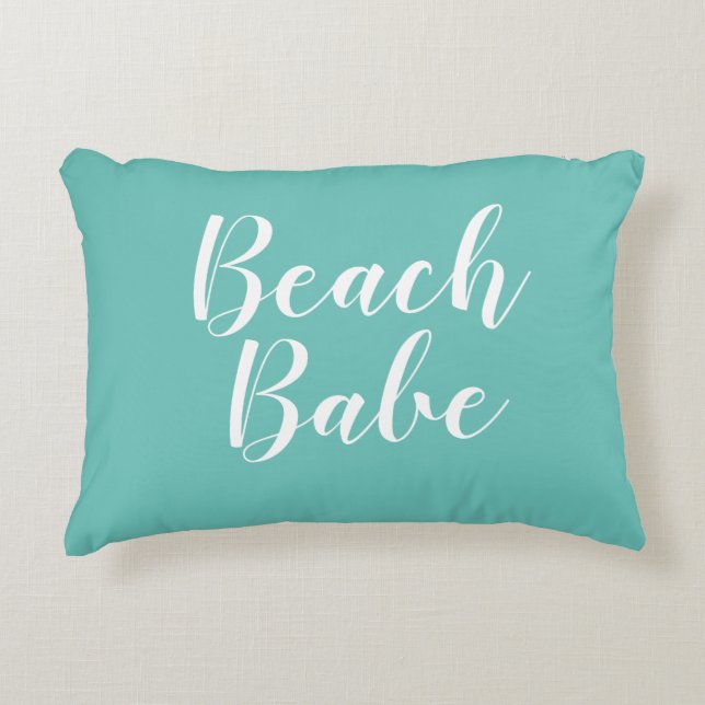 Beach Babe Beach Life Turquoise Script Accent Kussen (Voorkant)