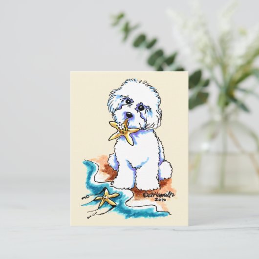 Beach Babe Bichon Frise Briefkaart (Staand voorkant)