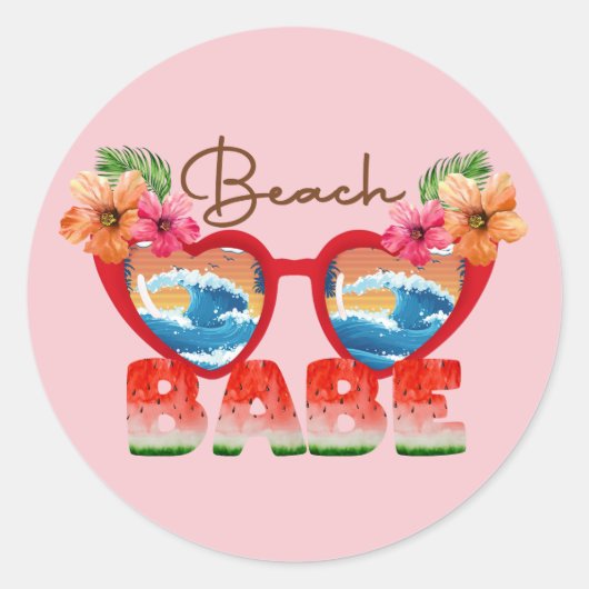 Beach Babe Classic Round Sticker (Voorkant)