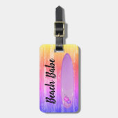 "Beach Babe", hibiscus surfplanontwerp Bagagelabel (Voorkant verticaal)