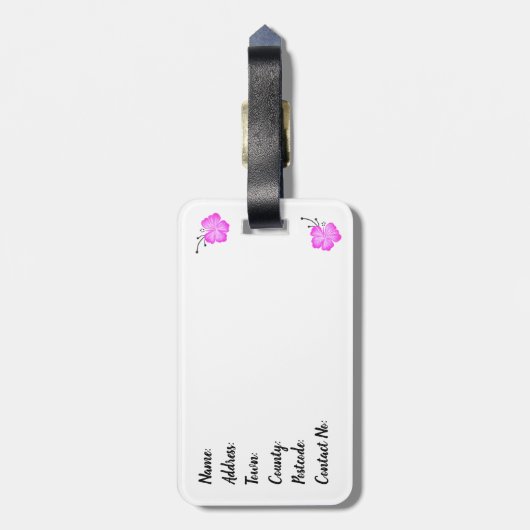 "Beach Babe", hibiscus surfplanontwerp Bagagelabel (Achterkant verticaal)