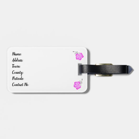 "Beach Babe", hibiscus surfplanontwerp Bagagelabel (Achterkant horizontaal)