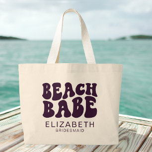 Beach Babe Paarse Matching Bachelorette Party Grote Tote Bag