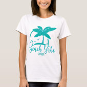 Beach Babe Palm Tree Aruba Blauwgroen en Blue Souv T-shirt (Voorkant)
