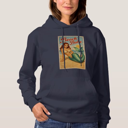 Beach Babe Pin-Up Mermaid -Retro Coastal Life Art Hoodie (Voorkant)