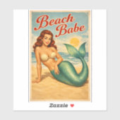Beach Babe Pin-Up Mermaid - Retro Coastal Life Art Sticker (Vel)