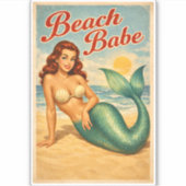 Beach Babe Pin-Up Mermaid - Retro Coastal Life Art Sticker (Voorkant)