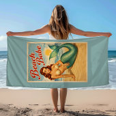 Beach Babe Pin-Up Mermaid -Retro Coastal Life Teal Strandlaken