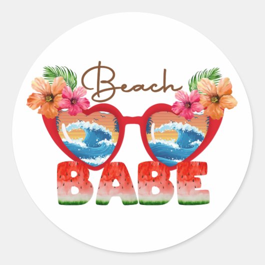 Beach Babe Ronde Sticker (Voorkant)