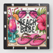 Beach Babe Zonnebril Flip Flop Vierkante Klok (Voorkant)