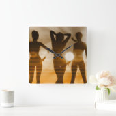 Beach Babes Sunset Silhouette Enjoing the Sun Vierkante Klok (Huis)