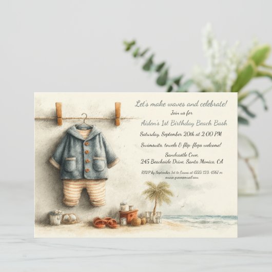 Beach Baby Bash - 1e verjaardagsfeestje Kaart (Staand voorkant)