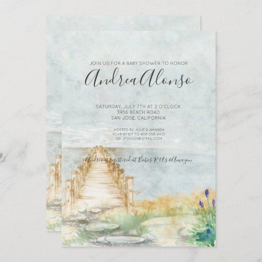 Beach Baby Nautical Baby shower Invitation Kaart (Voorkant / Achterkant)