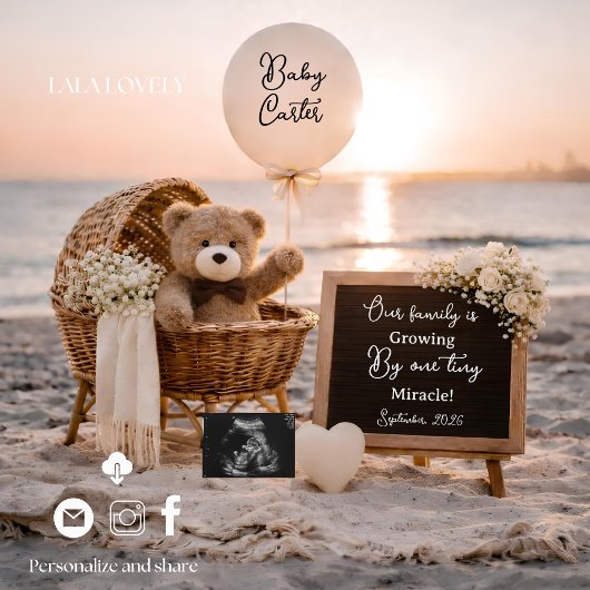 beach baby reveal pregnancy announcement card aankondiging