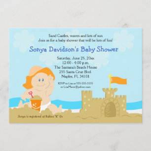 Beach Baby Sand Castle Oranje Baby shower 5x7 Kaart