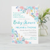 Beach Baby shower Invitation, Nautical Zee Shell Kaart (Staand voorkant)