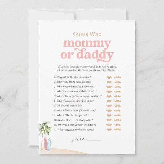 Beach Baby shower Raad eens wie mama of papa spel Kaart (Voorkant)