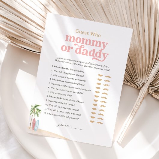 Beach Baby shower Raad eens wie mama of papa spel Kaart