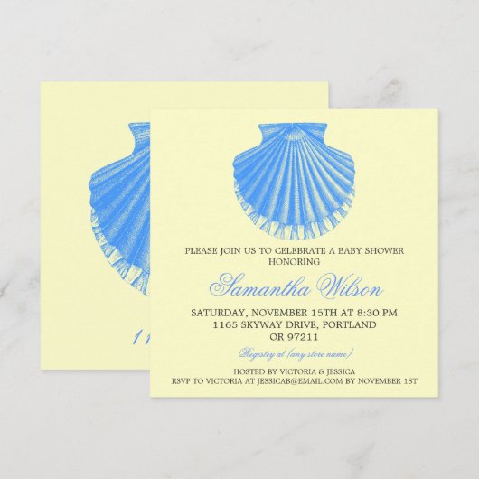 Beach Baby shower Scallop Shell Blue Kaart (Voorkant / Achterkant)