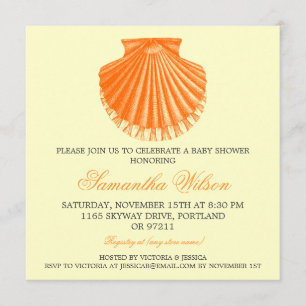 Beach Baby shower Scallop Shell Sinaasappel Kaart