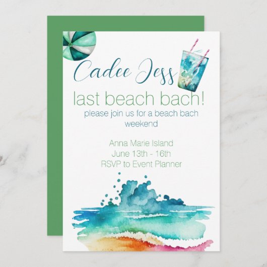 Beach Bach Party-uitnodiging Kaart (Voorkant / Achterkant)