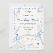 Beach Bachelorette | Blauw | grillig handgetekend Kaart (Voorkant)