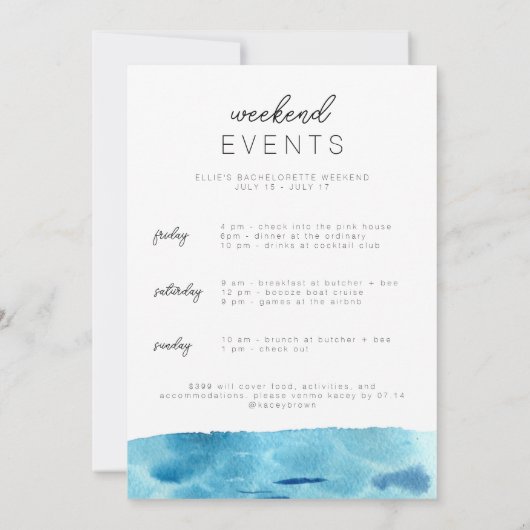 Beach Bachelorette Invitation & Itinerary Kaart (Achterkant)