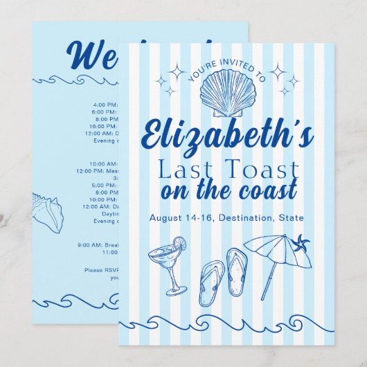 Beach Bachelorette Laatste Toast Op De Kust Party Kaart (Voorkant / Achterkant)
