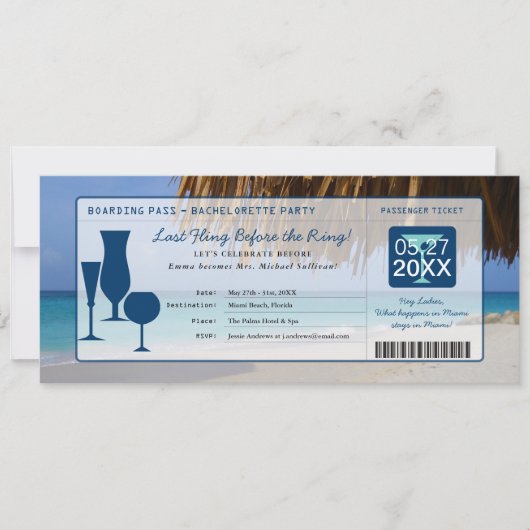 Beach Bachelorette Party Boarding Pass Kaart (Voorkant)