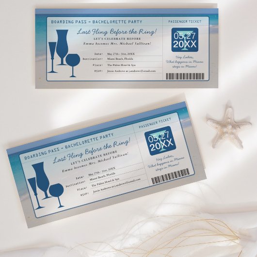 Beach Bachelorette Party Boarding Pass Kaart