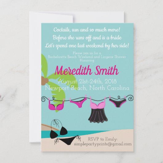 Beach Bachelorette Party Invitation Kaart (Voorkant)