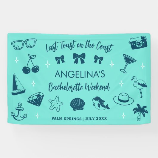 Beach Bachelorette Party Kust Doodle Art Spandoek (Horizontaal)