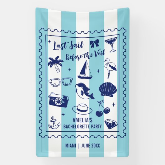 Beach Bachelorette Party Last Sail Doodle Stripes Spandoek (Verticaal)