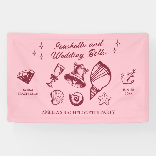 Beach Bachelorette Party Seashells Trouwbellen Spandoek (Horizontaal)