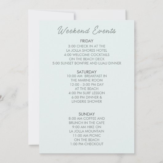 Beach Bachelorette Party - tijdlijnuitnodiging Kaart (Achterkant)