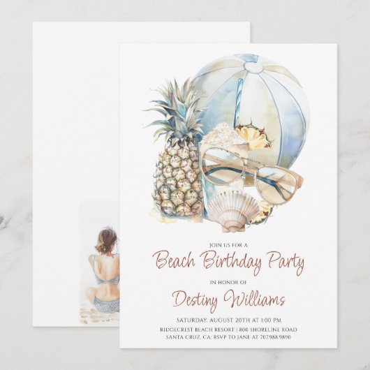 Beach Bachelorette Party Waterverf Uitnodiging (Voorkant / Achterkant)