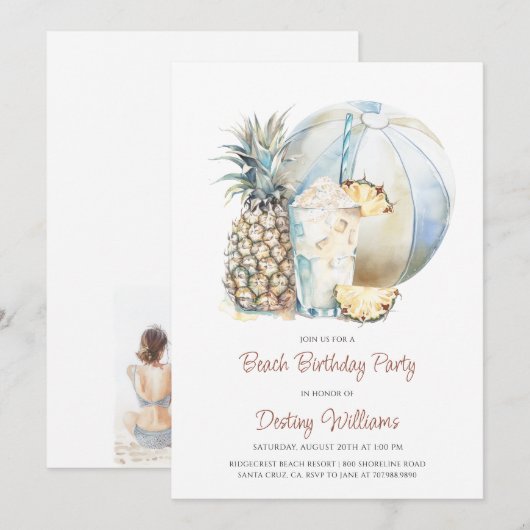 Beach Bachelorette Party Waterverf Uitnodiging (Voorkant / Achterkant)