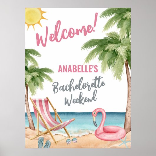Beach Bachelorette Party Welcome Sign Poster (Voorkant)